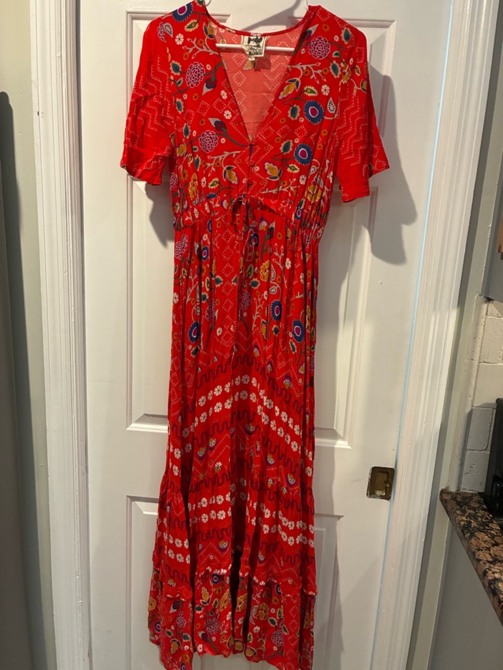 Jaase Red Floral Tie-Waist Maxi Dress